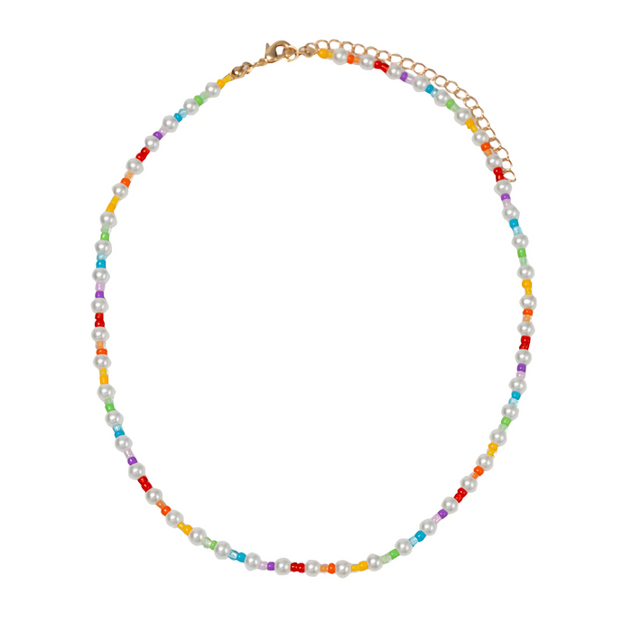 Rainbow Beaded Pearl Necklace