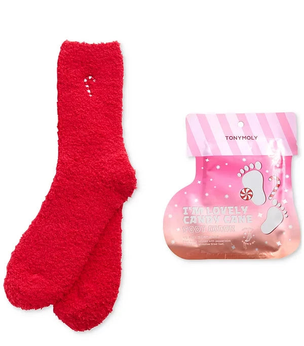 Cozy & Sweet Candy Cane Foot Mask & Socks Set