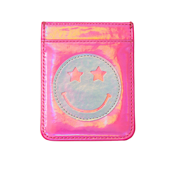 Iridescent Pink & Silver Smiley Phone Wallet