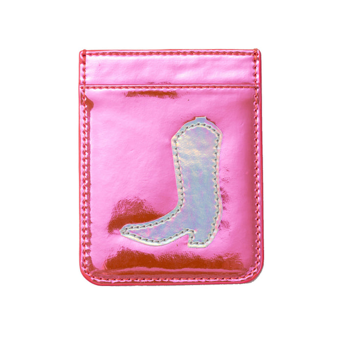 Iridescent Pink & Silver Cowgirl Boot Phone Wallet