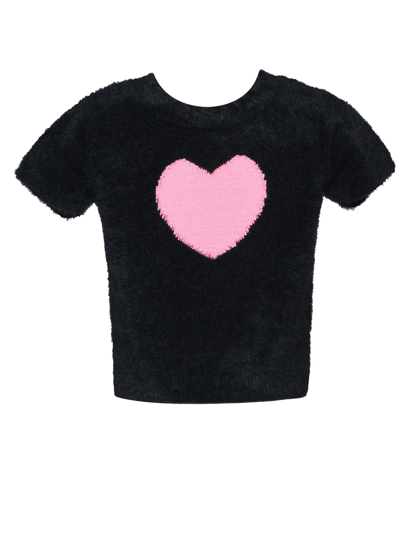 Black Fuzzy Heart Sweater