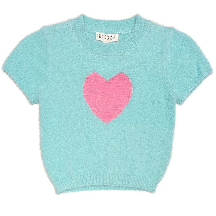 Blue Fuzzy Heart Sweater