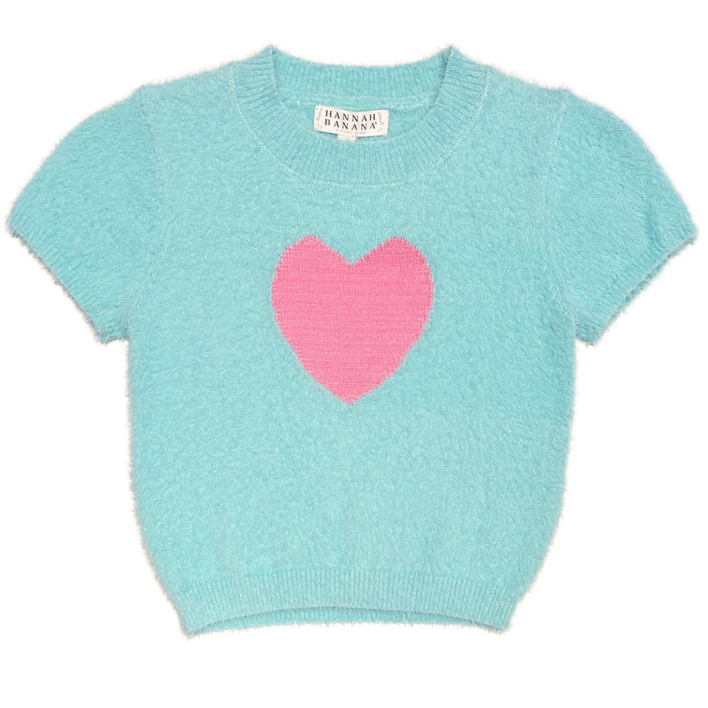 Blue Fuzzy Heart Sweater