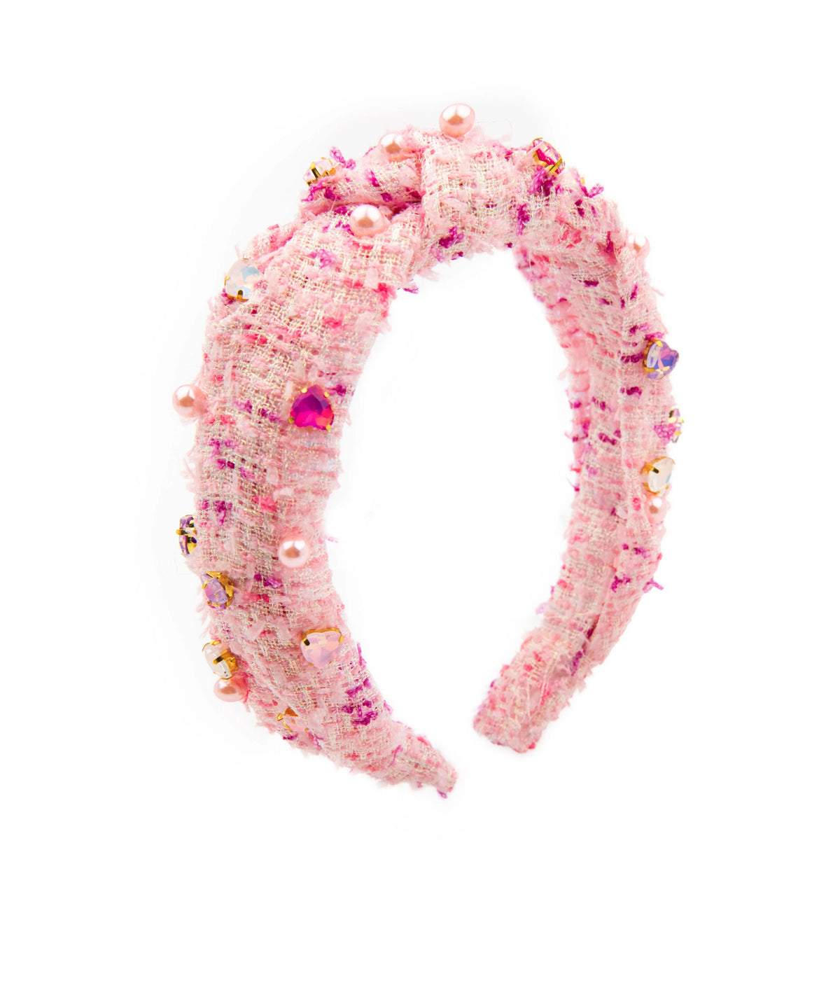 Pink Tweed Jeweled Headband