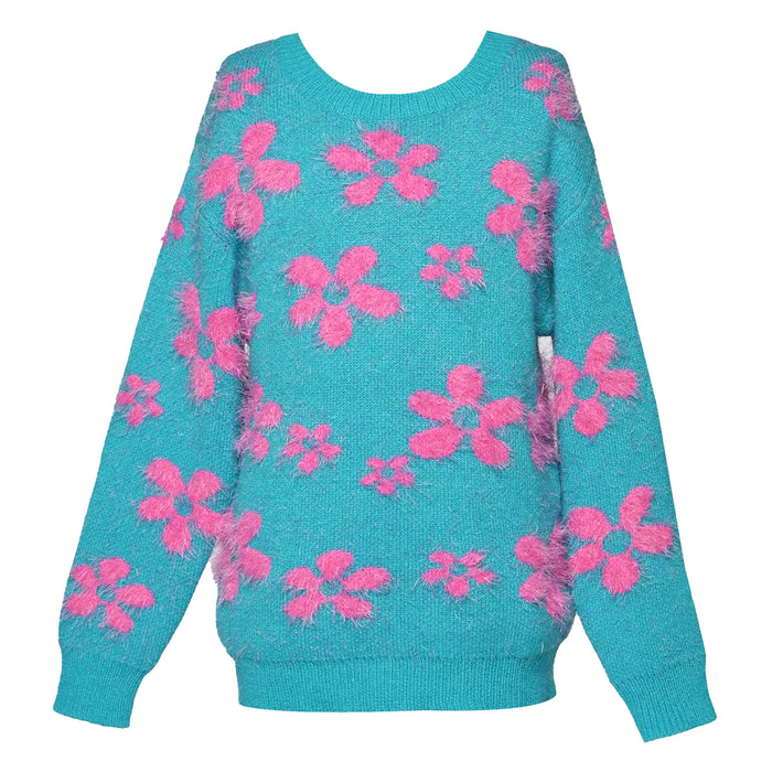 Teal Floral Sweater