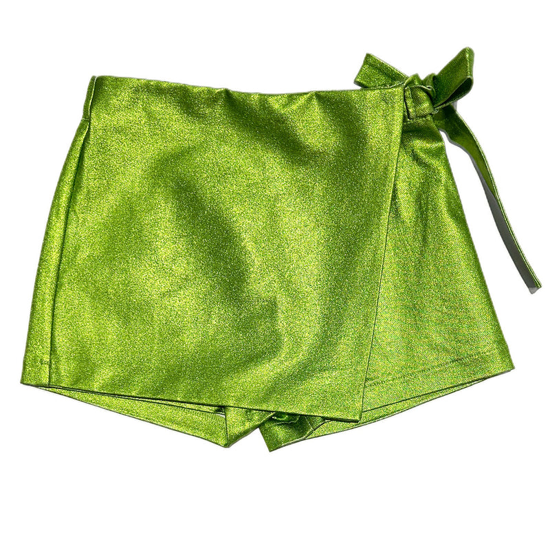 Green Metallic Tie Skort