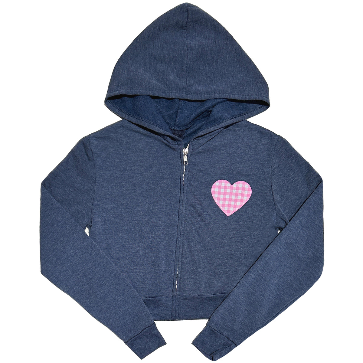 Navy Checkered Heart Zip Hoodie