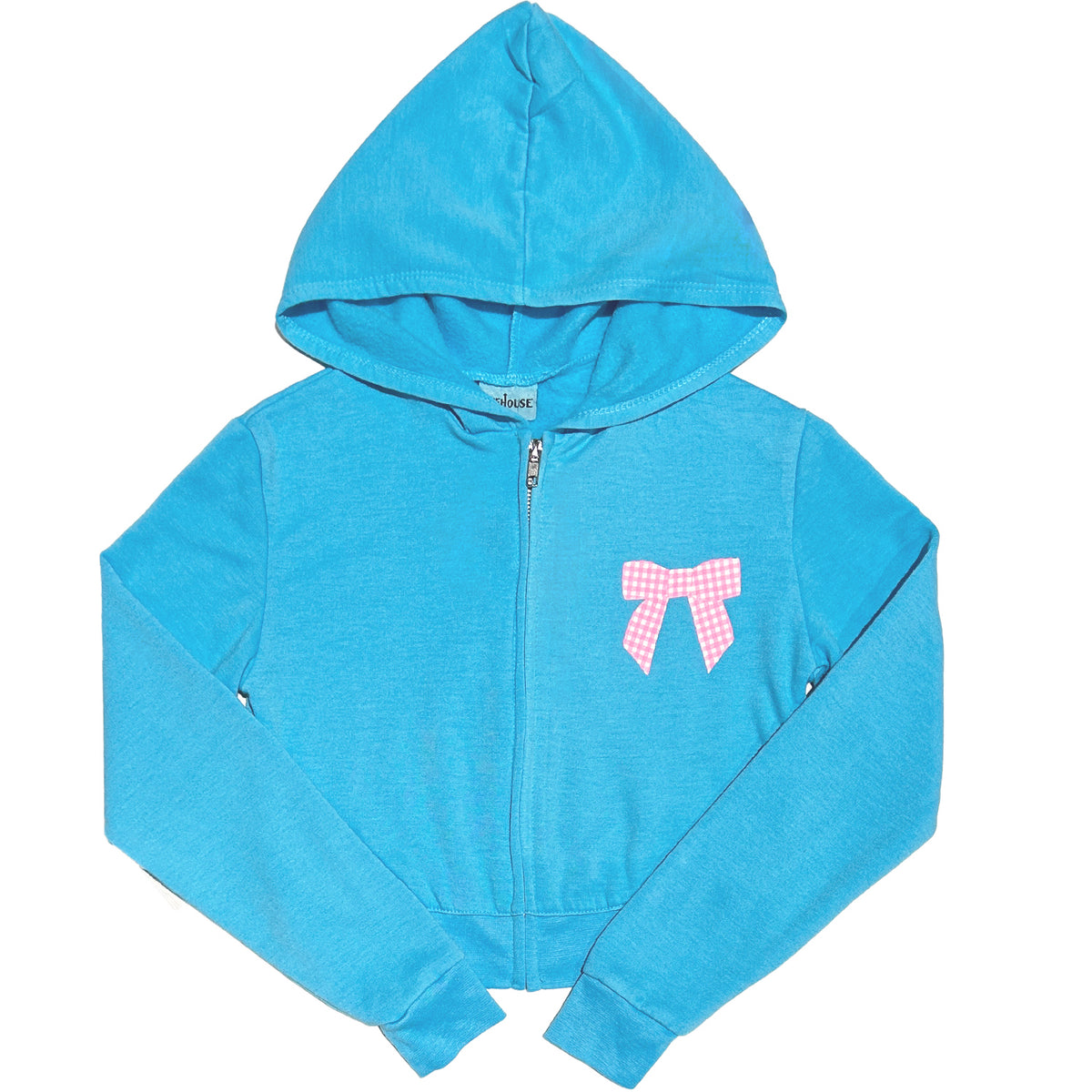 Aqua Checkered Bow Zip Hoodie