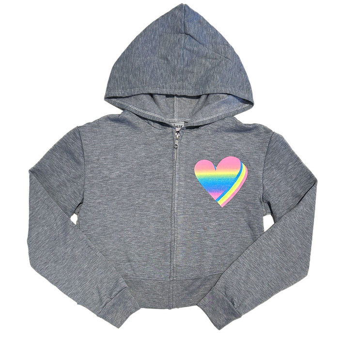 Grey Rainbow Heart Zip Hoodie