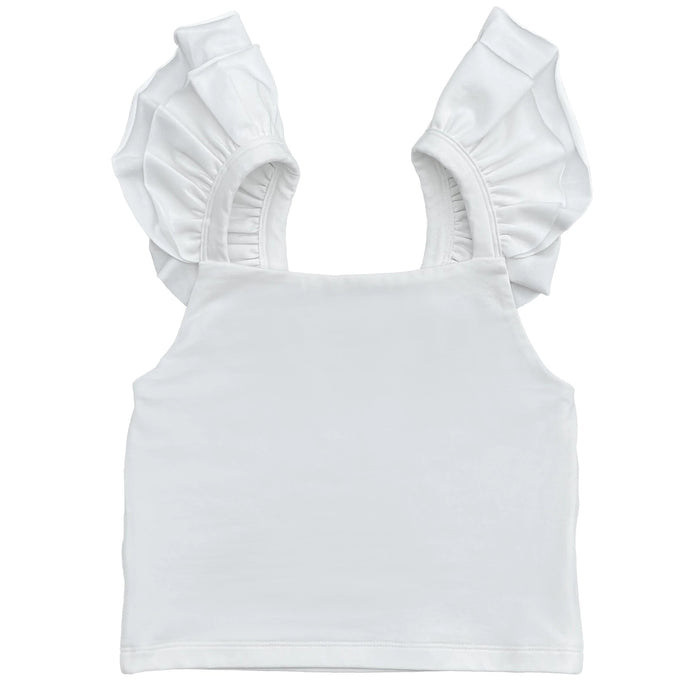 White Ruffle Strap Tank