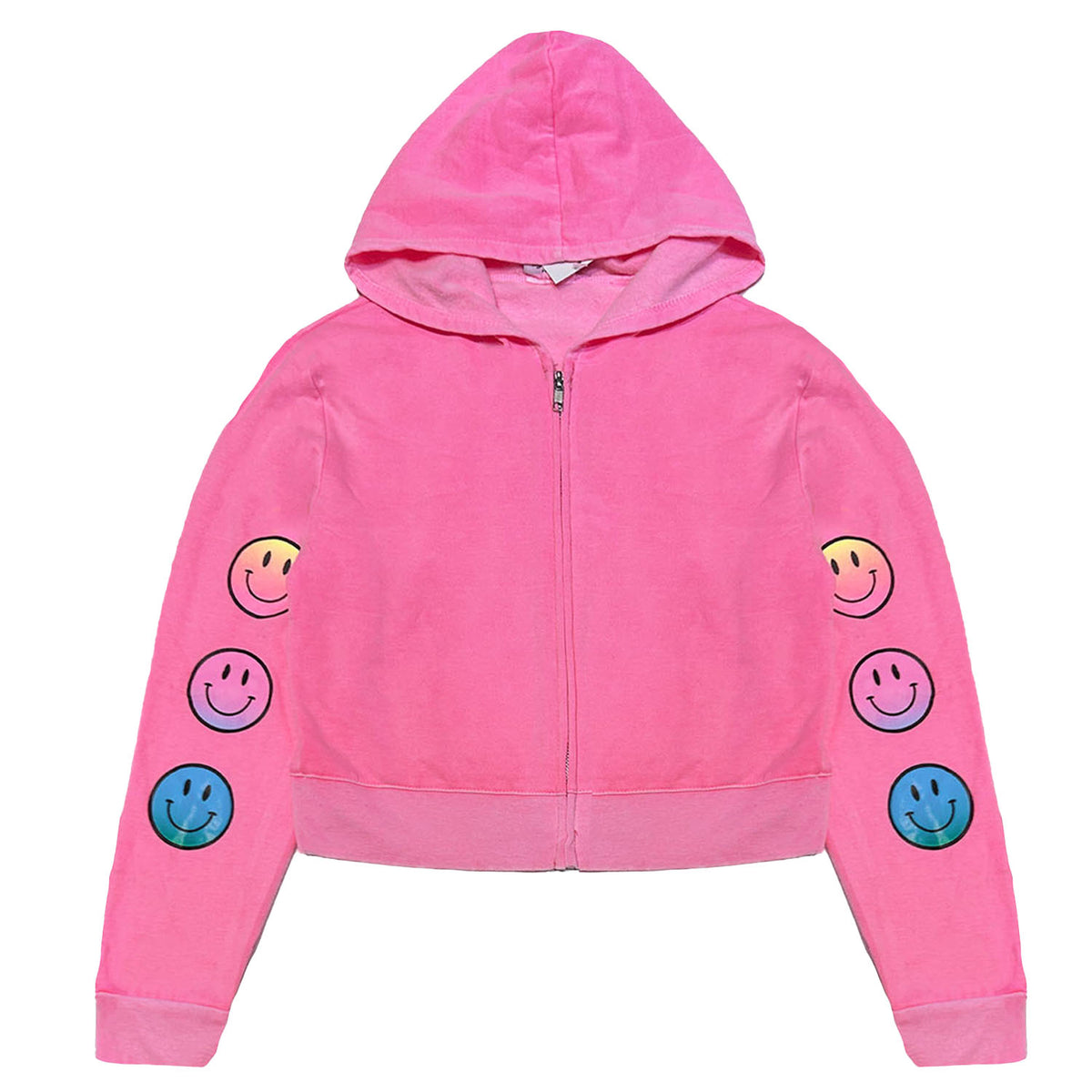 Smiley Cropped Hoodie - Pink