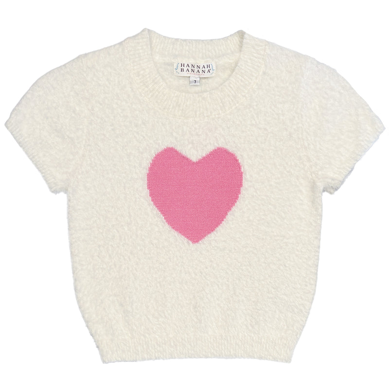 Cream Fuzzy Heart Sweater